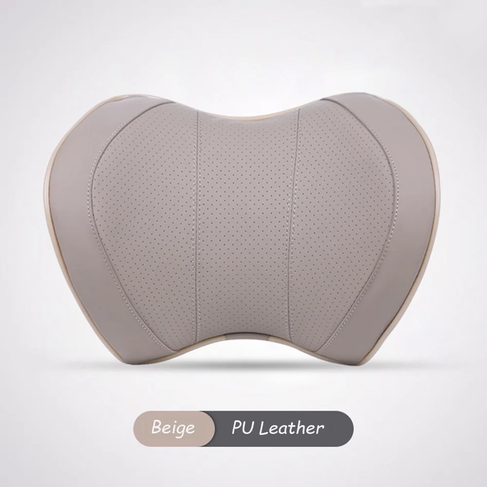 Beige-PU JINSERTA Автомобильная подушка для шеи из искусственной кожи с эффектом памяти, Автомобильная подушка для сиденья, подушка для спины и шеи, автомобильные аксессуары, подголовник - Цвет: Beige-PU