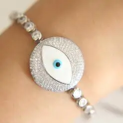 Платиновое покрытие Lucky luxury big evil eye charm tennis браслет cz турецкие шикарные украшения для глаз - Окраска металла: Платиновое покрытие