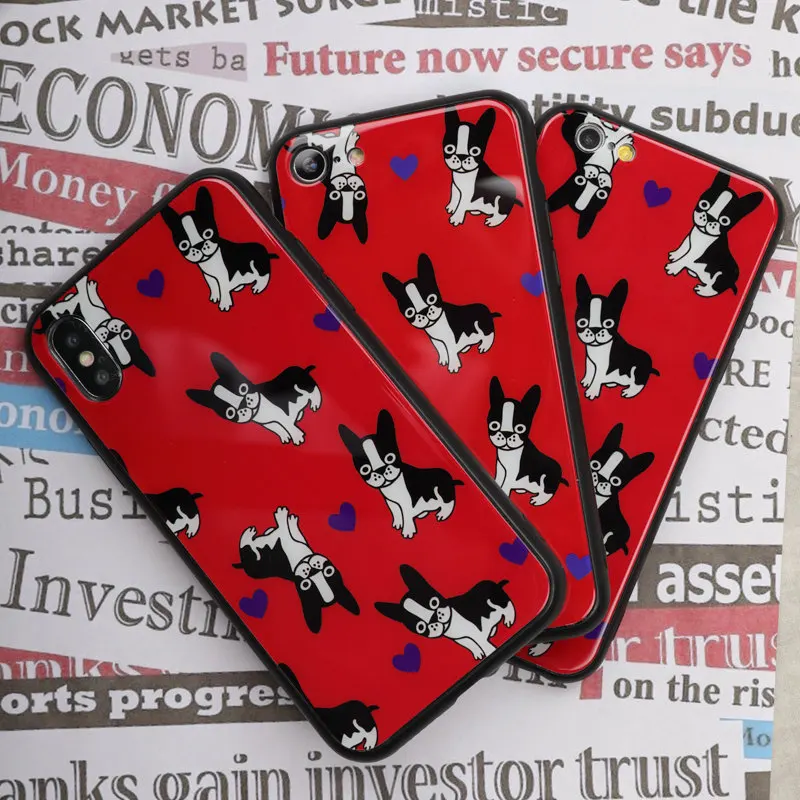 Fundas для iphone X 6 S 7 8 милая собака шаблон зеркало ПК + soft shell животного элемент сзади