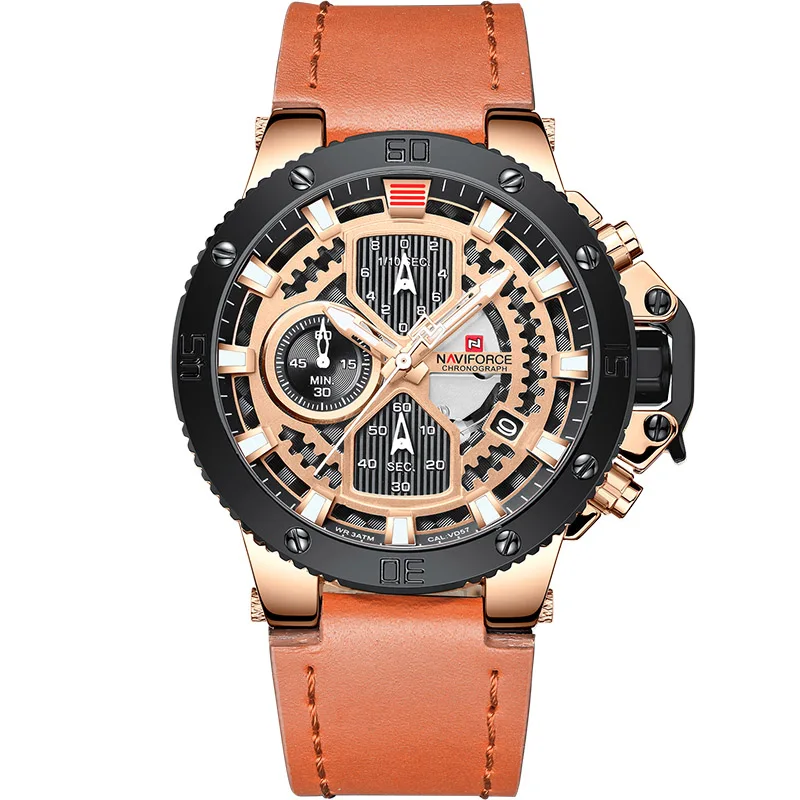 Rose Gold Black NAVIFORCE мужские s часы лучший бренд класса люкс кварцевые золотые часы мужские кожаные военные водонепроницаемые спортивные наручные часы Relogio Masculino - Цвет: Rose Gold Black