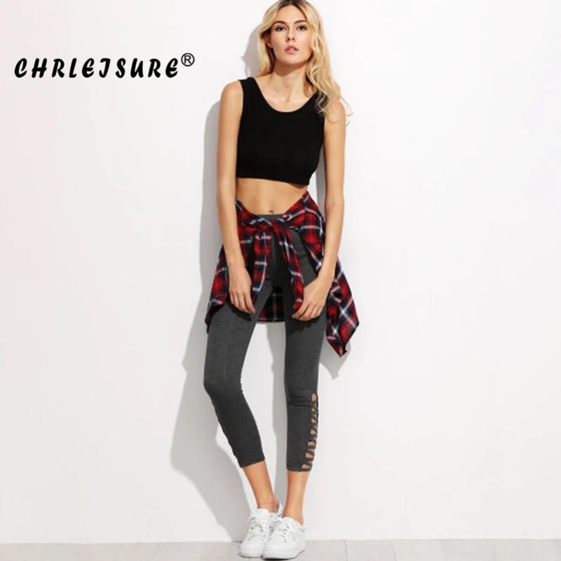 CHRLEISURE эластичные леггинсы Женские однотонные леггинсы для фитнеса тренировок брюки женские модные уличные полые леггинсы