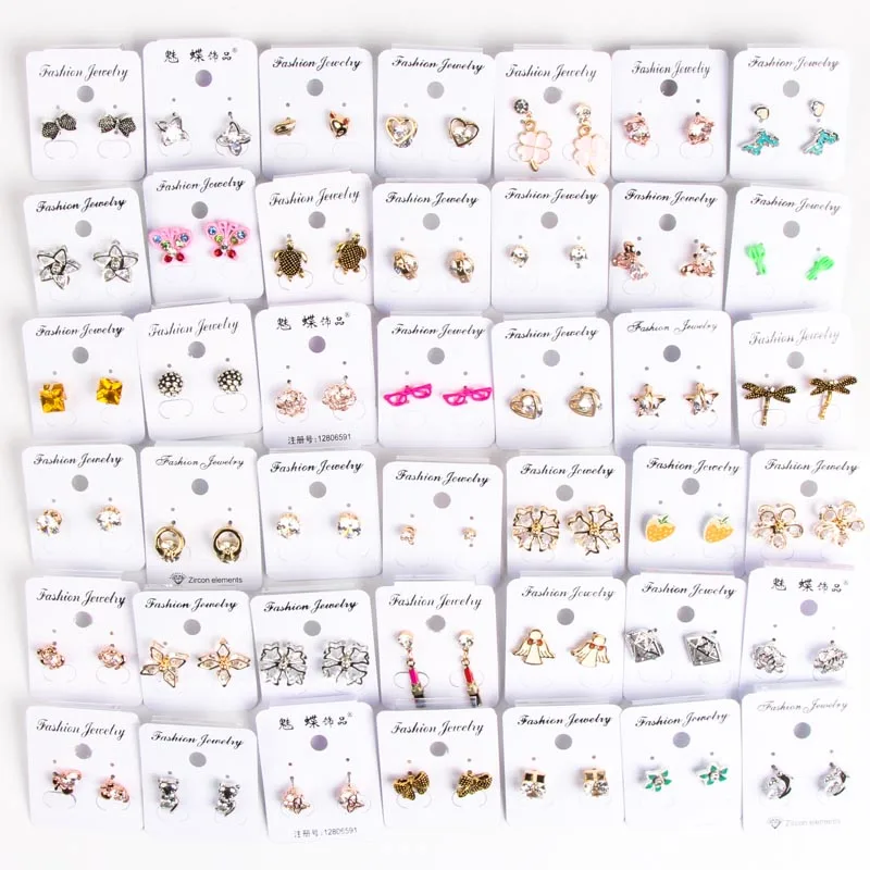 40 шт. = 20 пар женские серебряные серьги с фианитами|Серьги-гвоздики| |