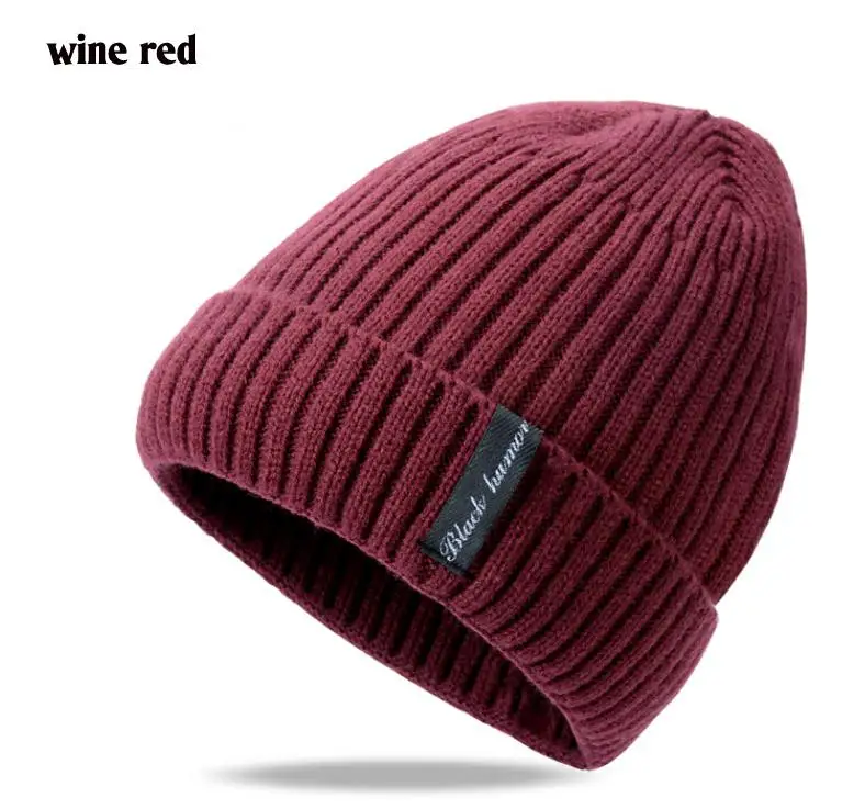 dark red hat Шерсть, вязанная зимняя шапка для мужчин, Лыжные шапки бини, мужской теплый шарф, набор, шапка, вязаная Балаклава, мягкая шапочка для мальчиков - Цвет: dark red hat