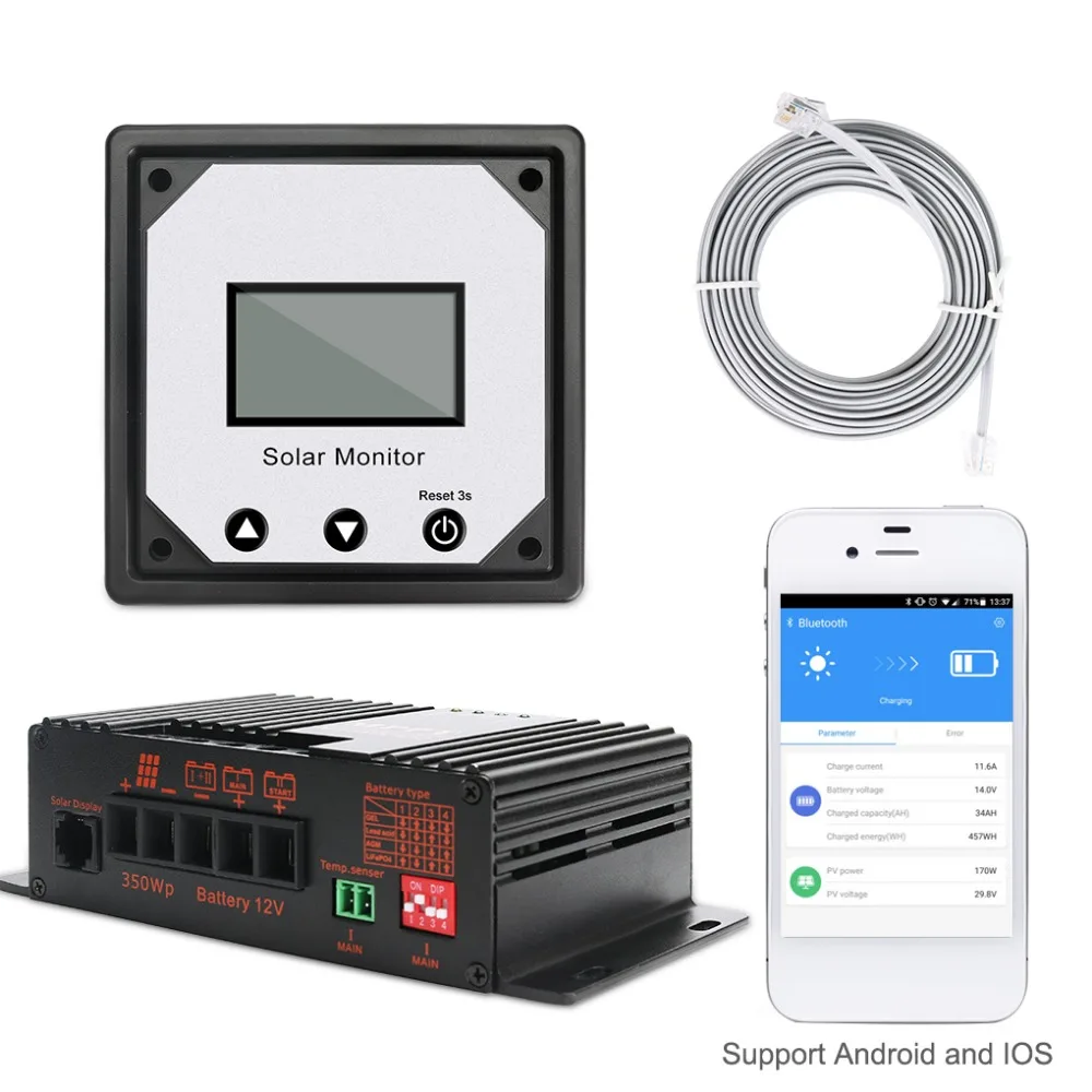 20A 12 V контроллер солнечной зарядки мониторинг солнечных панелей Контроллер