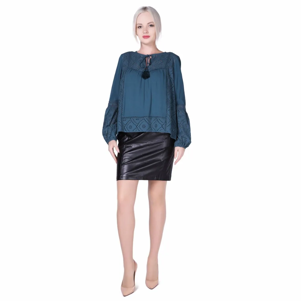 Ткачей Для женщин блузка свободные Фонари рукавами и круглым вырезом Этническая