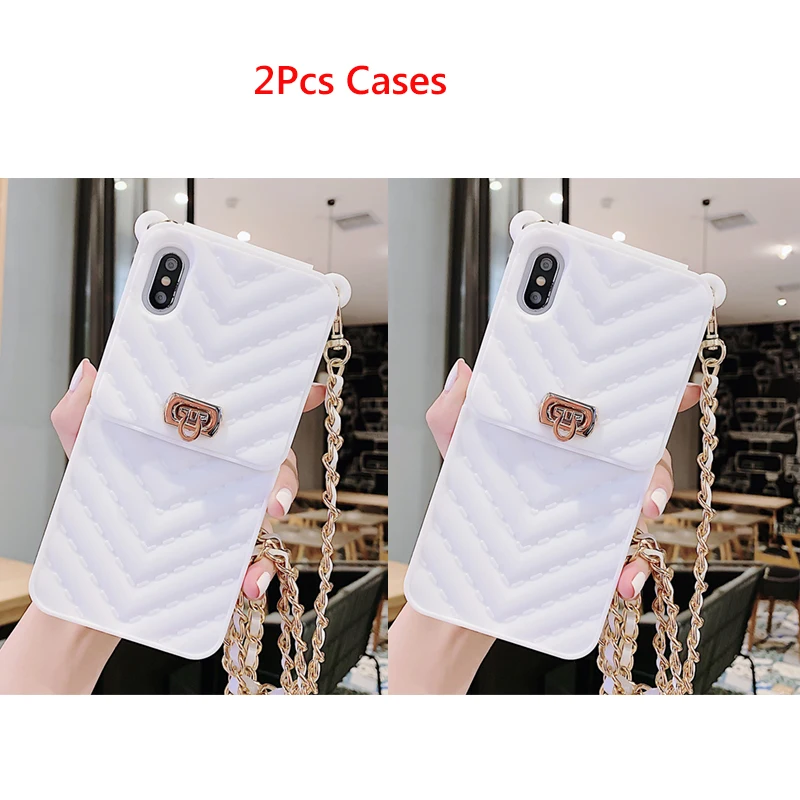 2PCS White Чехол-кошелек для iPhone 11 Pro Max X 10 8 7 6s 6 Plus, силиконовая сумка на плечо для карт, кошелек с длинной цепочкой, чехол для телефона для iPhone XR XS Max - Цвет: 2PCS White