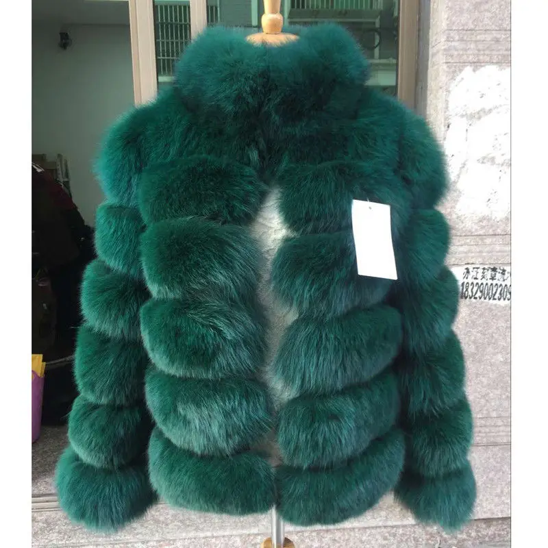 Dark green Новое поступление для женщин зимние натуральным лисьим пальто с мехом горячая Распродажа Большой Мех животных длинным рукавом - Цвет: Dark green