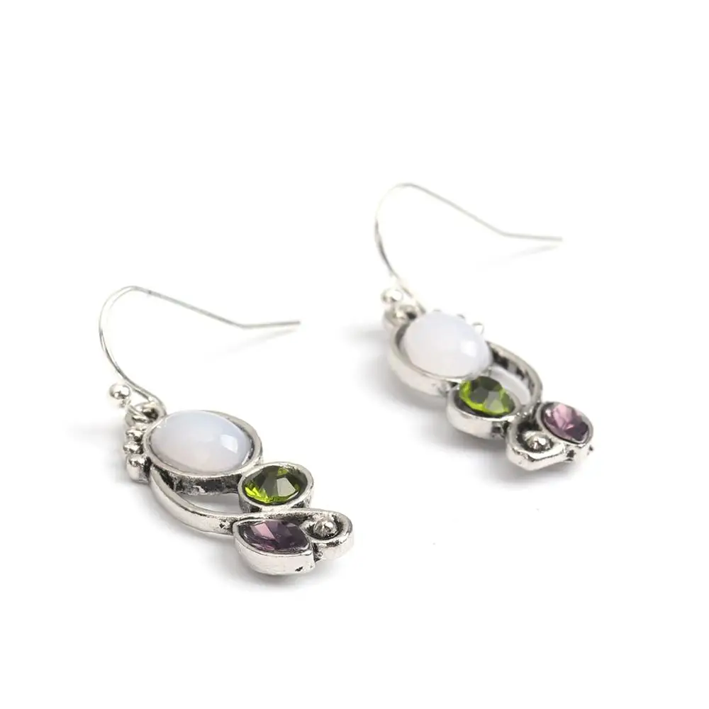 8Seasons Vintage Plastic Geometric Drop Earrings Purple Green Rhinestone Long Dangle Women Fashion Jewelry Accessories | Украшения и