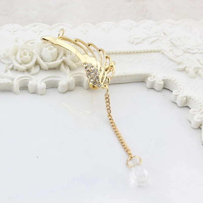 Dreamlikelin модная Кафа для уха клип серьги Крылья Ангела кисточкой Золотой Серебряный Прозрачный кулон женские длинные серьги с кисточками