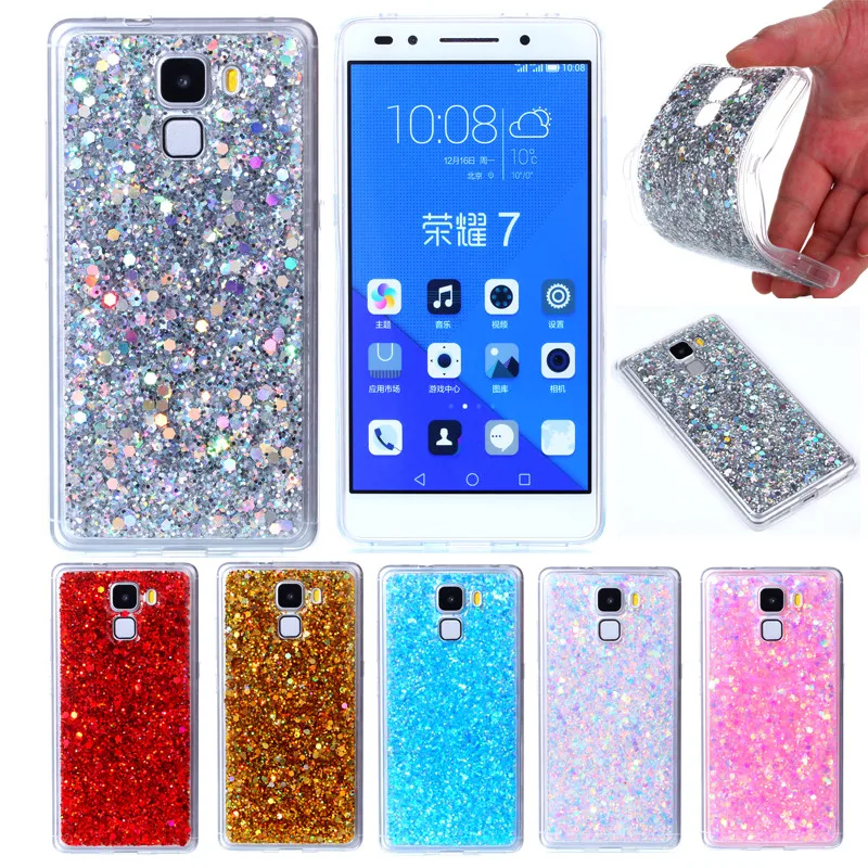 Huawei Honor 7 Honor7 Colored Shining Case Soft Silicone TPU Frame with Shiny Glitter Back Cover for 5.2inch |