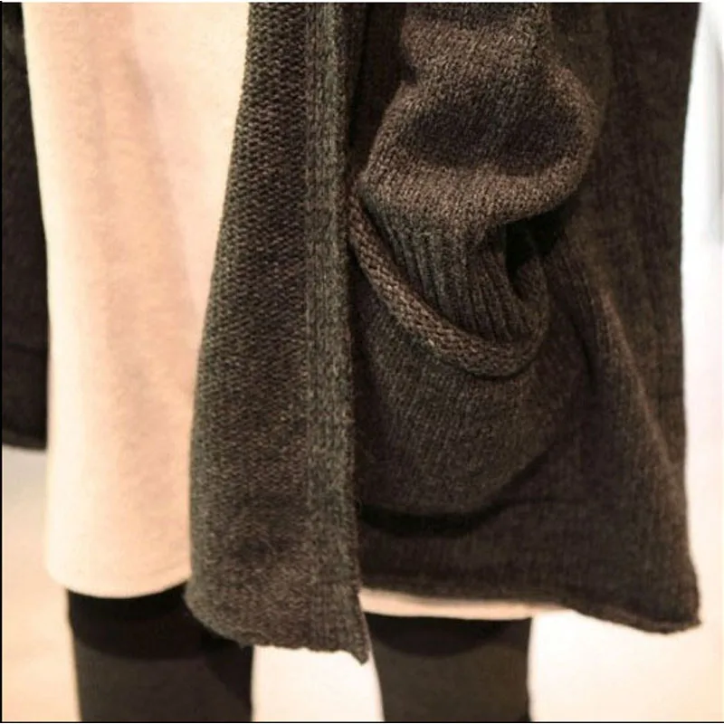 Женский вязаный кардиган с капюшоном Длинный свободный длинным рукавом свитер