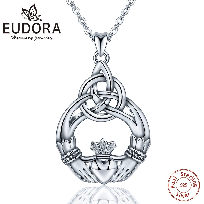 EUDORA, Стерлинговое Серебро, Celtics Claddagh, дизайнерская подвеска, ожерелья, рука и сердце, любовь, подвеска, воротник, хорошее ювелирное изделие для женщин, подарок