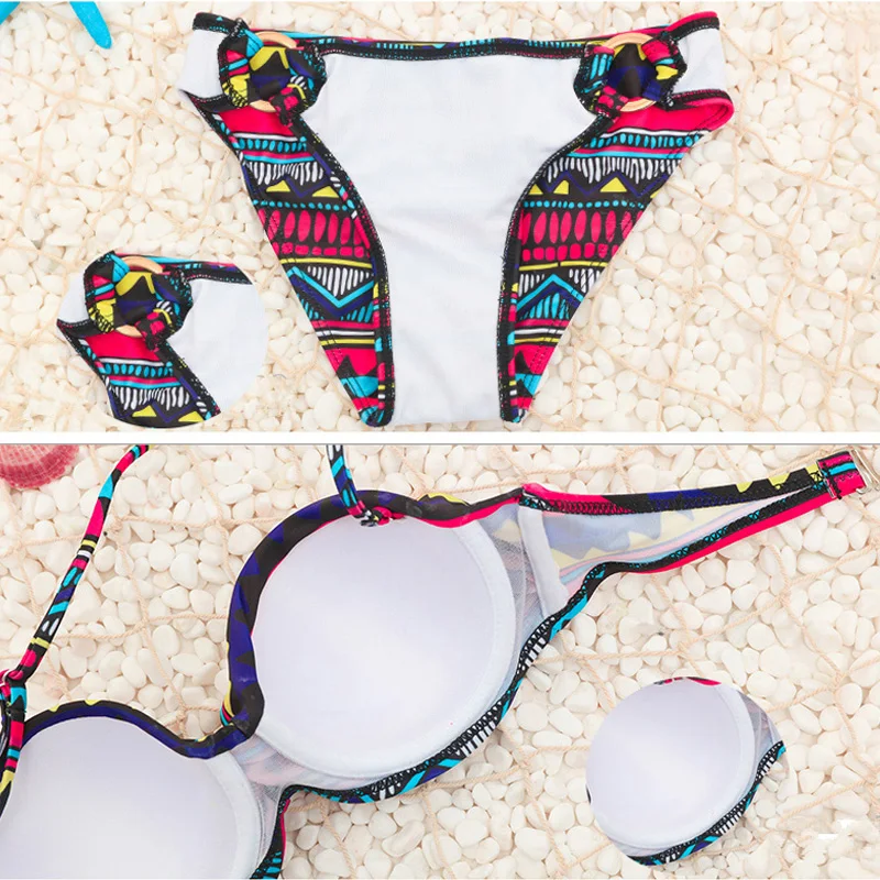 Висит Шеи Многоцветная Сексуальное Бикини Set Beach Купальник Из Двух Частей Печати