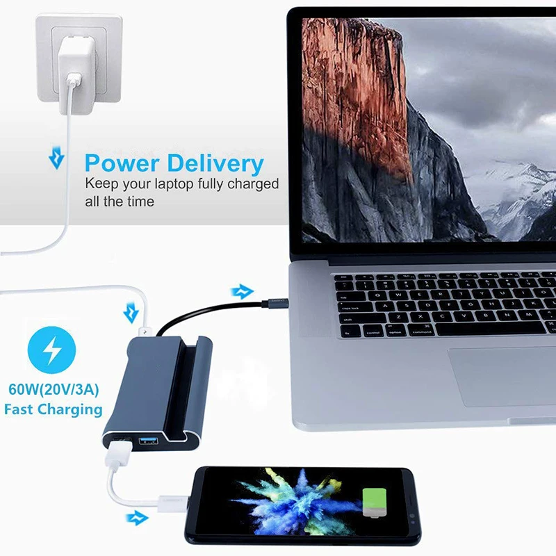 Baolyda USB C концентратор Thunderbolt 3 адаптер 7в1 Type док станция 4K HDMI Ethernet VGA PD 0 порты для