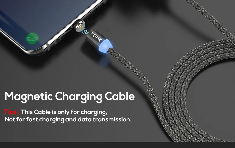 TOPK AM17 2 м светодиодный магнитный кабель для iPhone X Micro USB кабель для samsung usb type-C кабель магнитные телефонные кабели для Xiaomi huawei