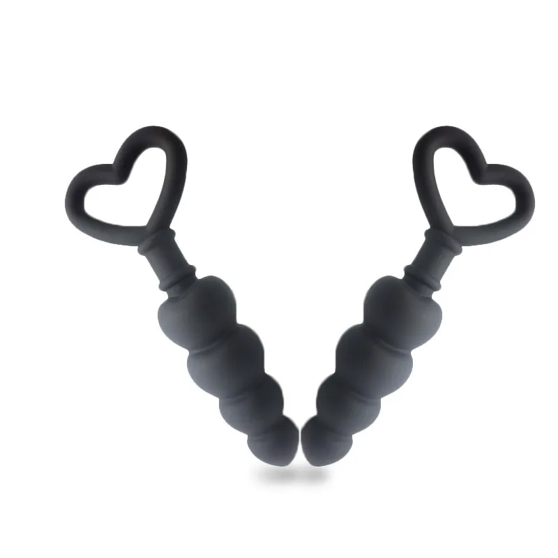 Новая силиконовая черная ручка в форме сердца Анальная бусина пробка для пар