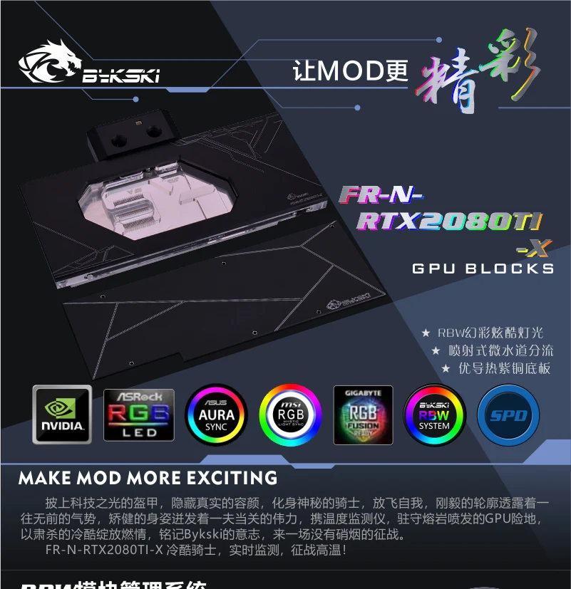 Bykski GPU водный блок для NVIDIA основатель издание все 2080/2080ti Backplane+ DigitalDisplay+ Полное покрытие видеокарты кулер для воды