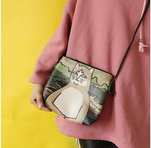 

Fedex 20 pieces PU Leather oil paintting Cat paw fat girl Shoulder Handbags Messenger crossbody Bag