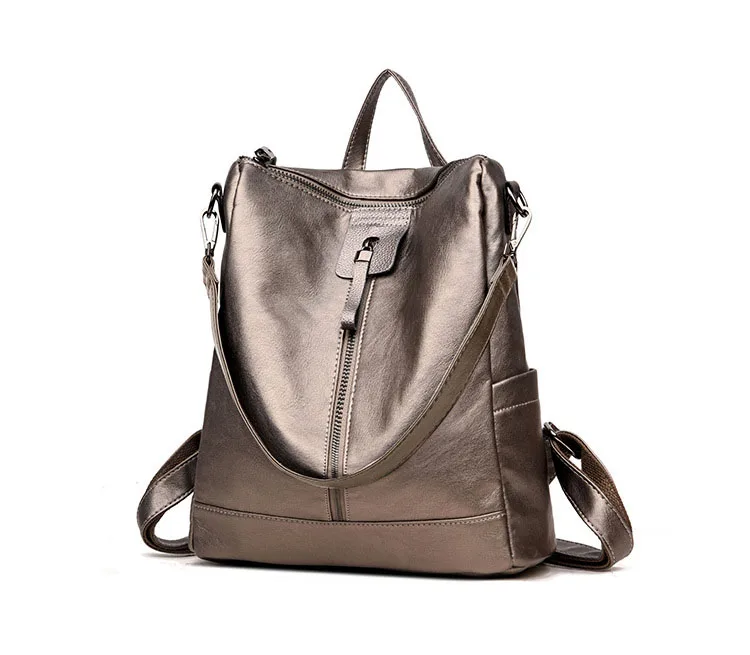Золотой Противоугонный рюкзак кожаный водонепроницаемый mochilas plecak sac dos rugzak back pack книжный рюкзак школьный рюкзаки рюкзак plecak i damskie - Цвет: Золотой