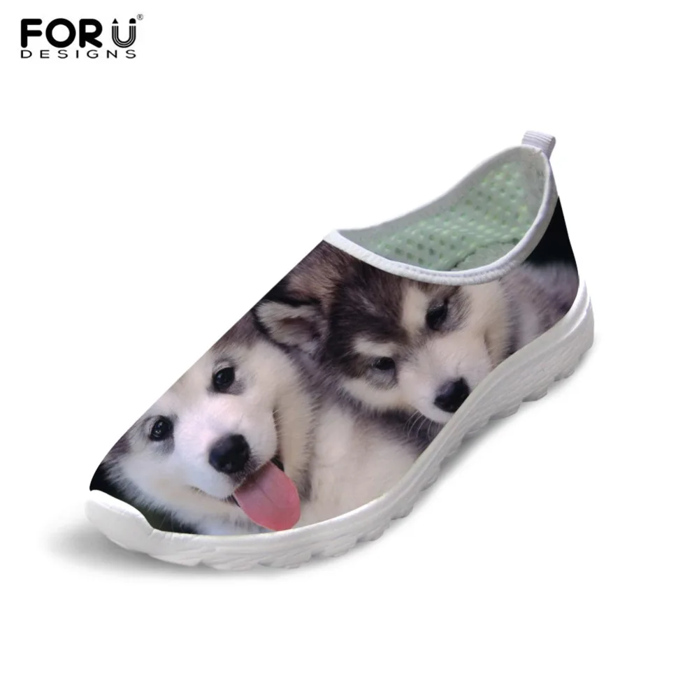 

Кроссовки FORUDESIGNS для мальчиков и девочек, повседневные прогулочные туфли на плоской подошве, с 3D принтом хаски, дышащая сетчатая обувь