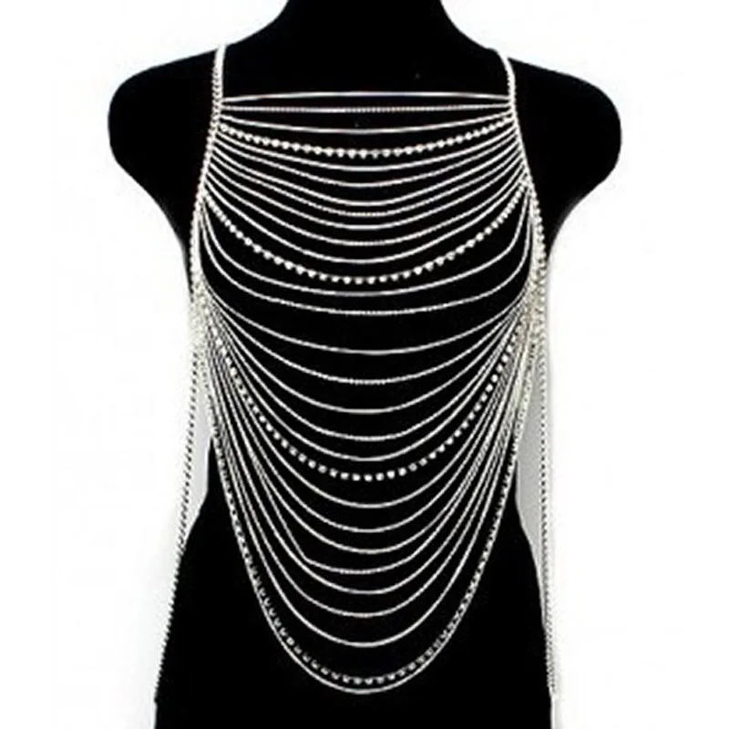 New Fashion punk Elegant Multilayers present chain metal Tassel Body Chain Long Necklace For Women swimsuit jewelry | Украшения и