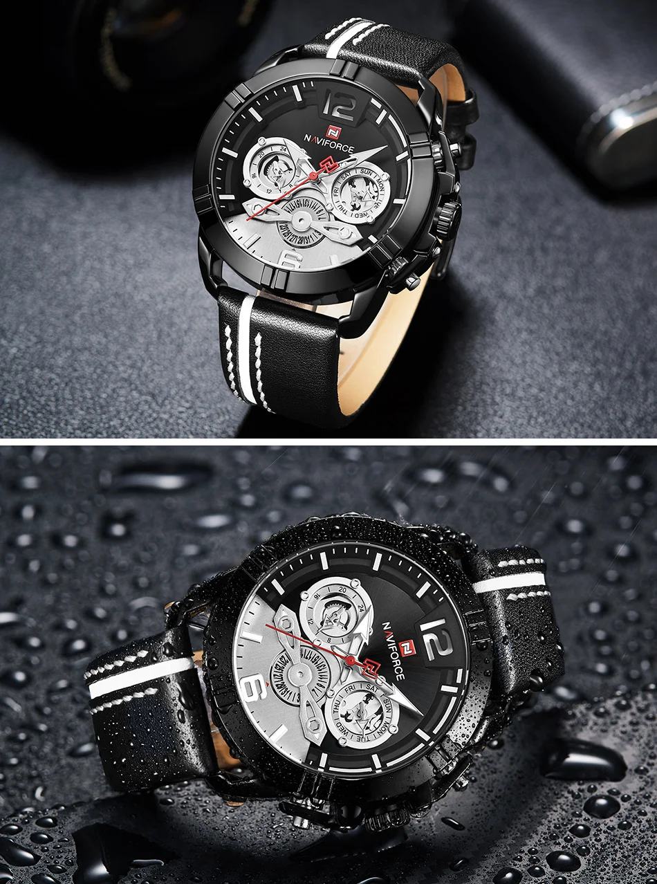 NAVIFORCE Luxury Brand Men Watch Sports Quartz Men’s Wrist Watches Leather Waterproof Male Clock Date Analog Relogio Masculino