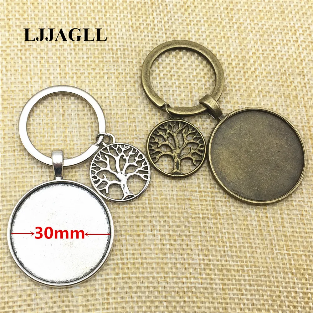 3pcs/lot Tree Of Life Charm Key Chain Silver Plated Keyring Fit round 30mm Cabochon Set Plant Pendant Diy Jewelry Make AYSQ191 | Украшения