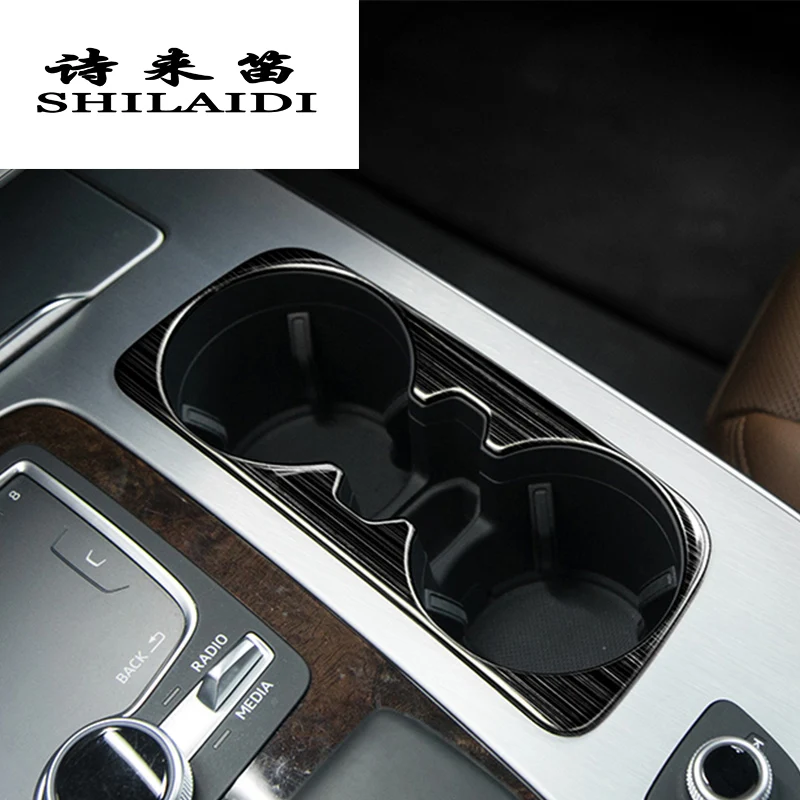 

Car Styling Interior Stainless Steel sticker Water Cup Holder Panel Decoration Covers Stickers Trim For Audi Q7 Auto Accessories