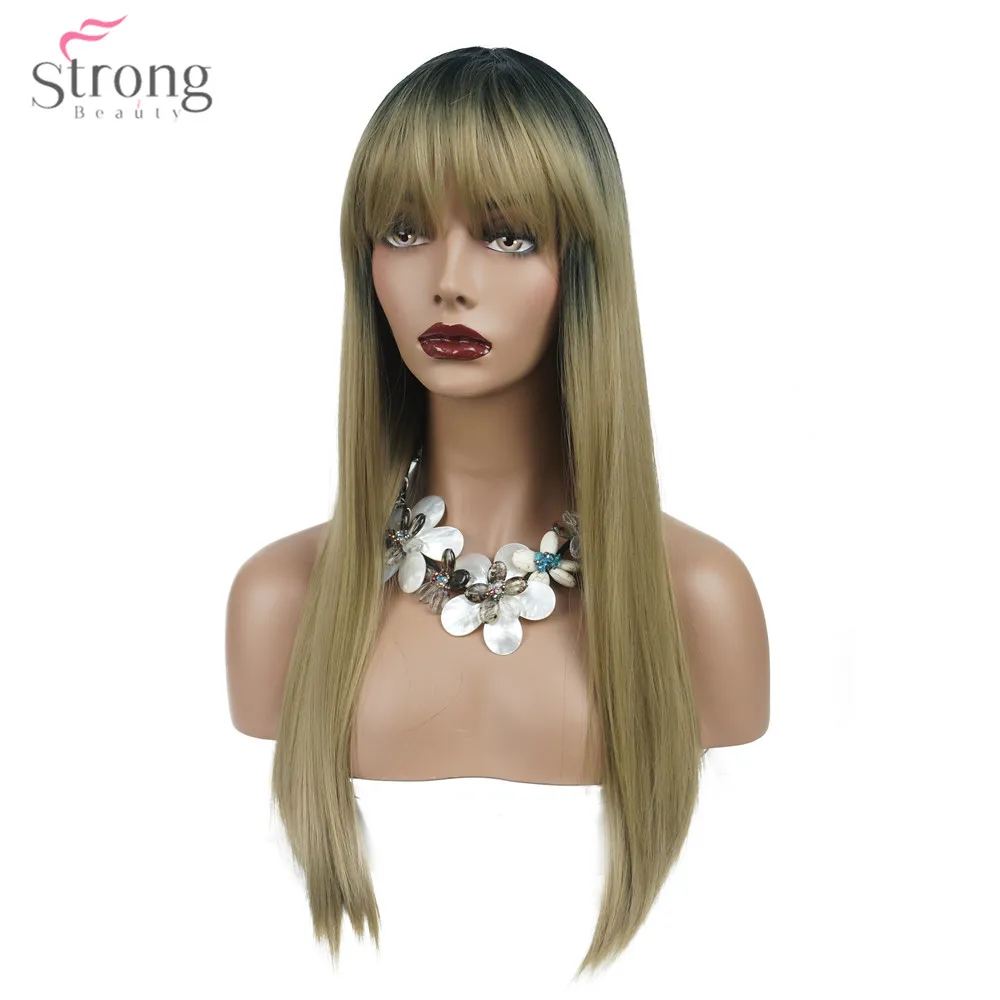 StrongBeauty Женские синтетические парики Омбре серебристо-серые/светлые волосы длинные прямые Аккуратные взрыва стиль Natura парики