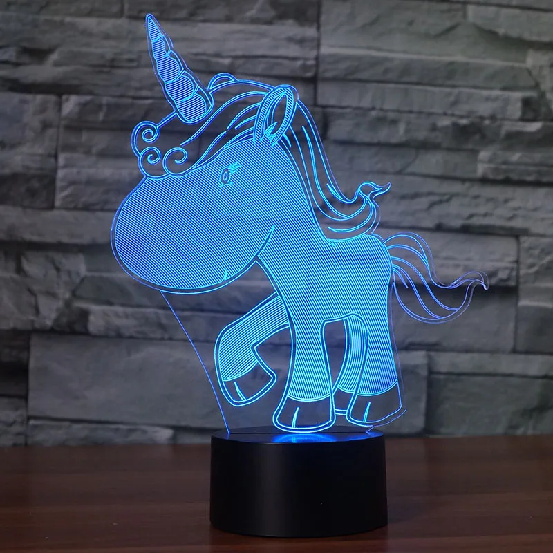 Единорог милый дизайн LED 3D ночник 7 меняющихся цветов сенсорный выключатель для