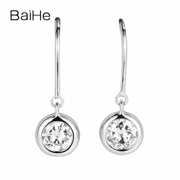 BAIHE Solid 14 K белое золото 0.40ct H/SI-SI3 круглый натуральные бриллианты Свадебные модные ювелирные изделия элегантный подарок серьги-гвоздики