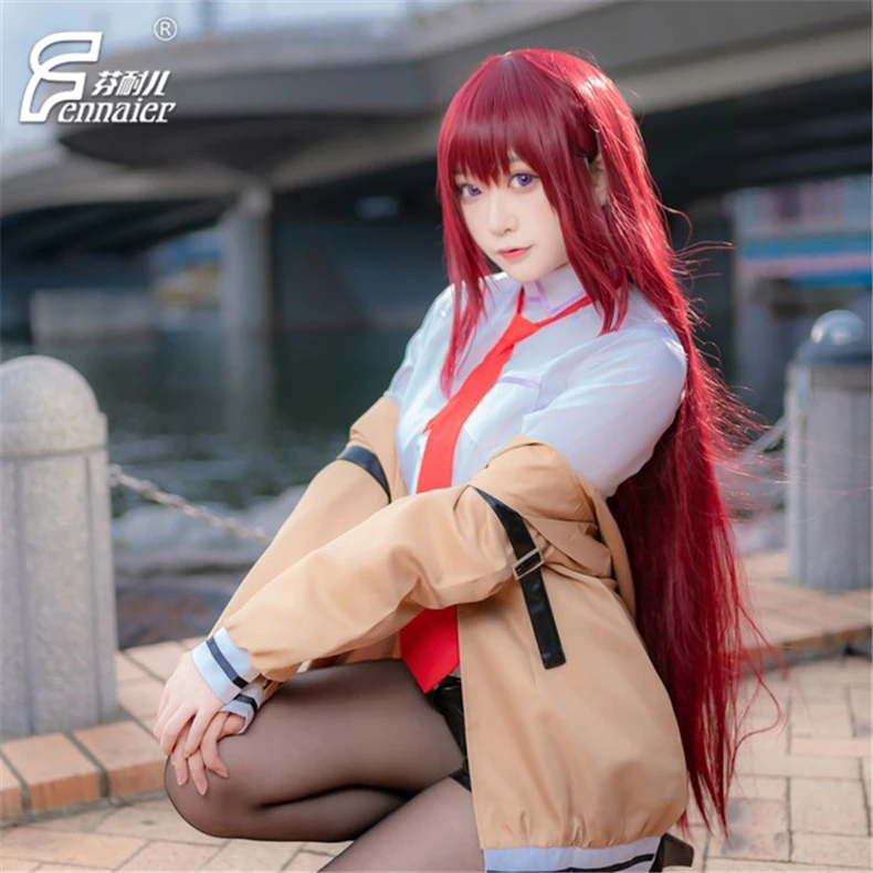 100 см/3" steins Gate макисэ курису косплей парик Для женщин ролевая игра Красный Длинные прямые волосы парик костюмы