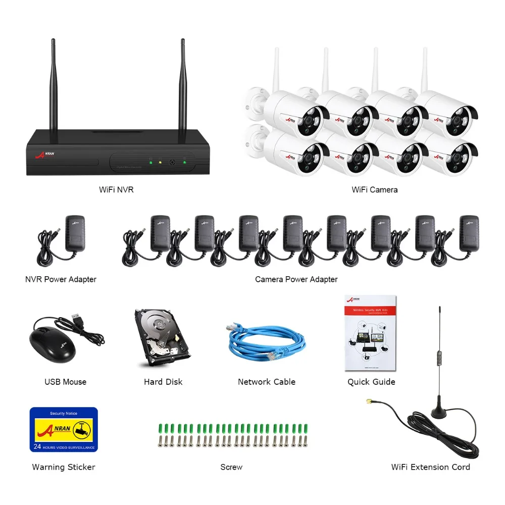 ANRAN CCTV Plug Play HD 8CH 1080P wifi NVR 2MP Открытый водонепроницаемый 3 массив ИК IP Беспроводная