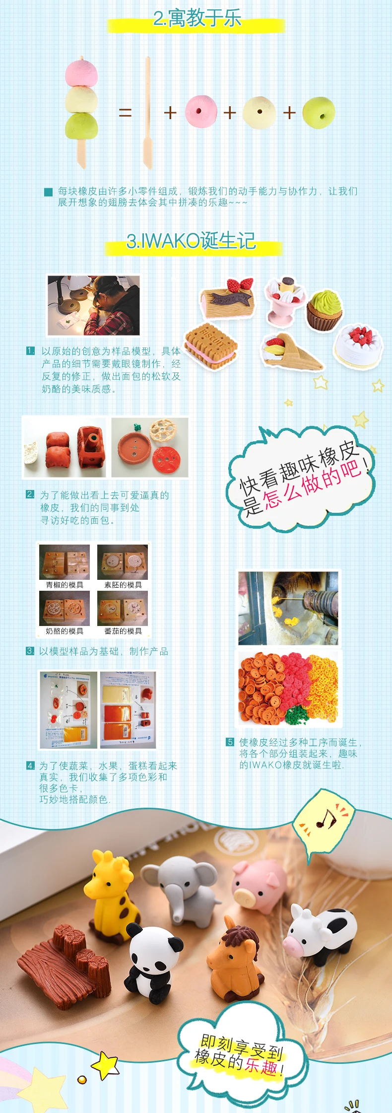 Japan IWAKO Puzzle Eraser Set Novelty Dessert/Animal/Toy Collection Perfect Gift Creative Stationery