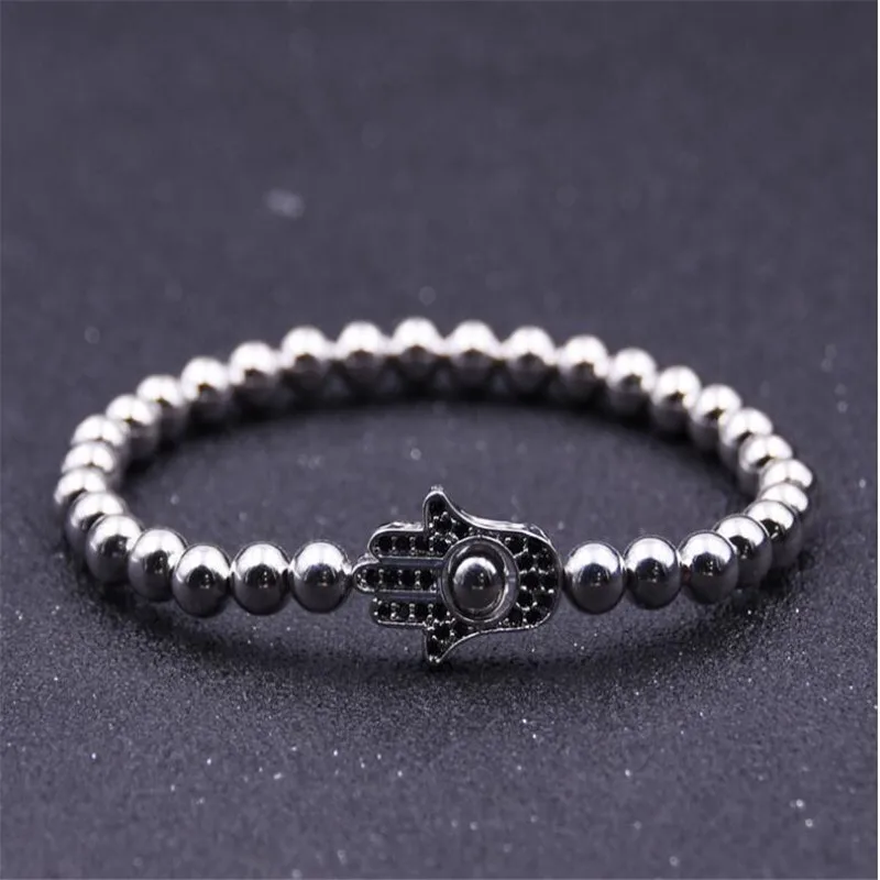 New Hematite Beads Stone Bracelets Fatima\Hamsa Hand Charm  For Men Macrame Barbell Jewelry pulseira masculina