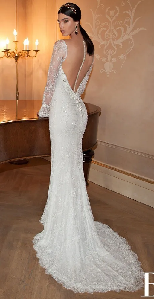 Vestido de noiva sereia Винтаж кружевная бисерная Русалка с длинным рукавом свадебные платья Berta платье для балла с Обёрточная бумага для матери невесты платья