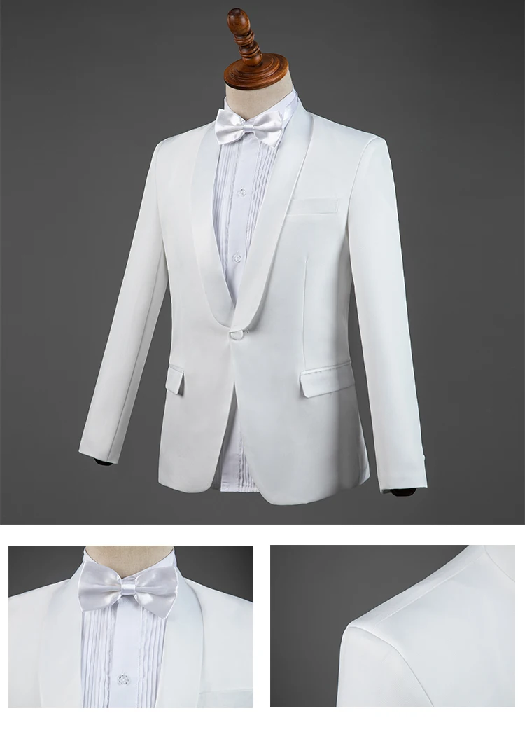 Men Jacket Suit Black White Outfit Stand Collar Coat Set Male Party Clothes Nightclub Bar Costume Singer Performance Wear DT743
