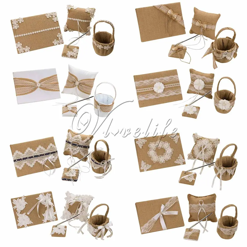 4 шт./компл. Burlap винтажная джутовая льняная кружевная Свадебная церемония