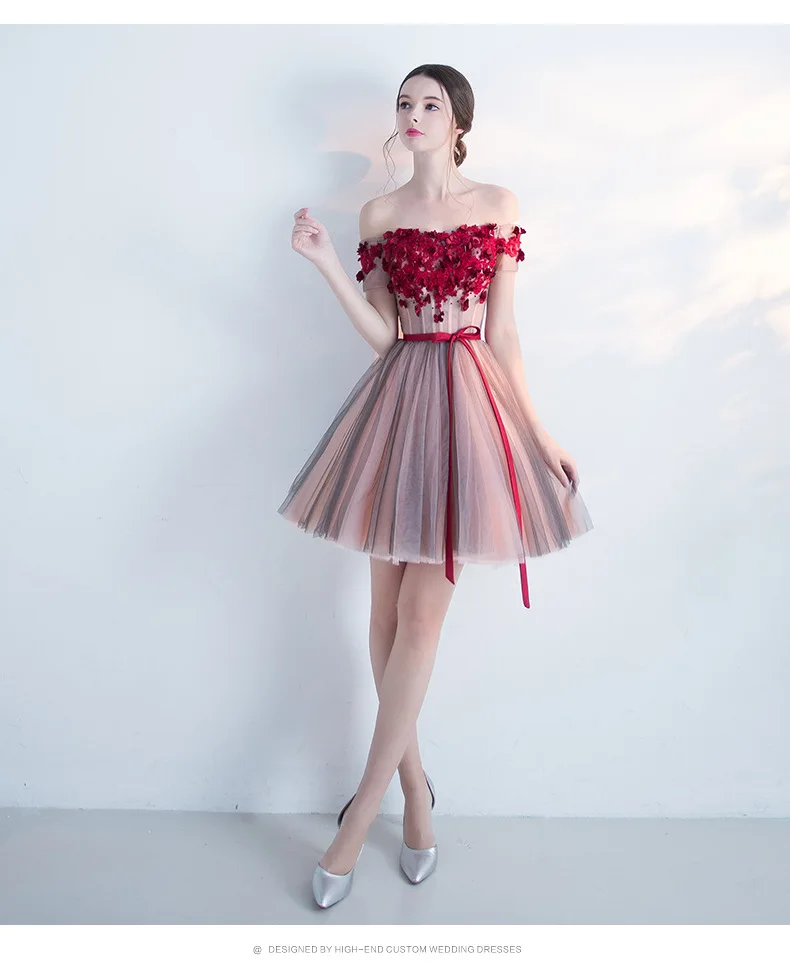 Короткое платье подружки невесты свадебное принцессы женское с цветами для