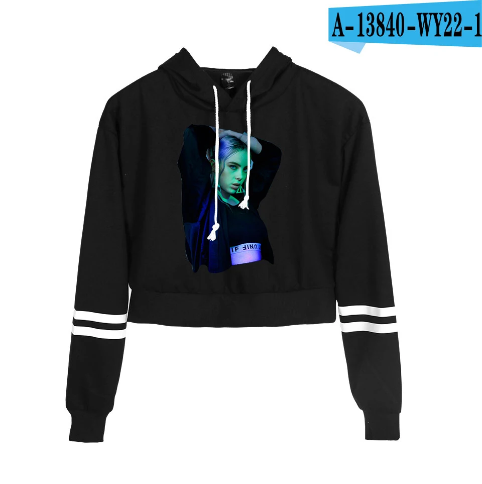 Billie Eilish новая Талия кепки сексуальные толстовки модный тренд укороченный топ Женская толстовка с принтом сексуальная горячая K поп одежда - Цвет: balck