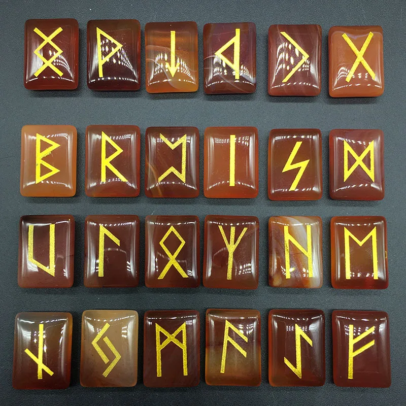 25 шт. натуральный зеленый Агаты/красные Агаты/тигровый глаз камень руны викингов