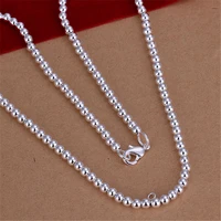 925 silver necklaces for women 4mm beads ball chain necklace 18 inch fashion jewelry christmas gifts drop shipping accept