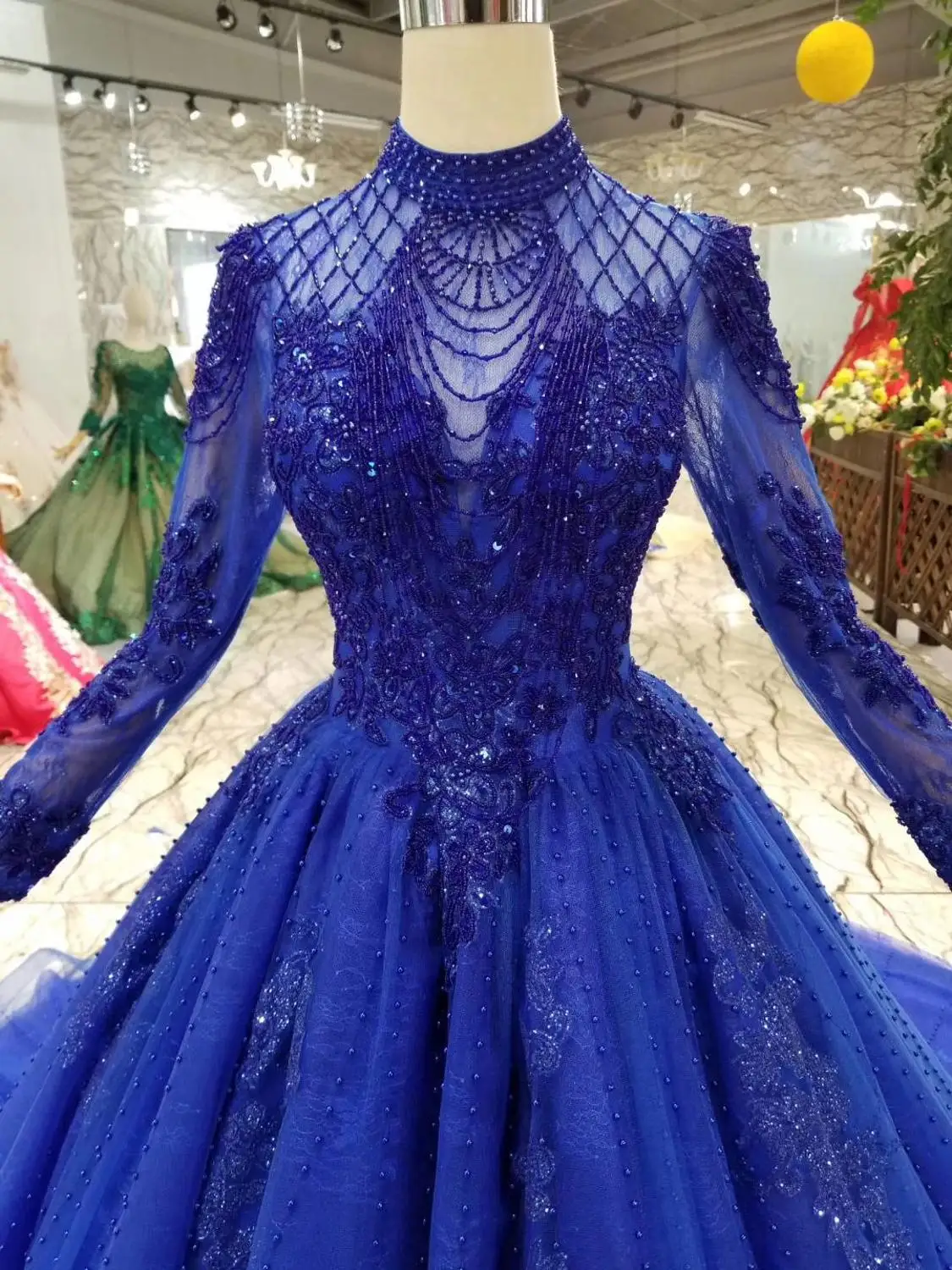Dubai Luxury Crystal Prom Dresses With Sheer Full Sleeves 2019 Shiny Beaded Telass Grey High Neck Bridal Party Gowns | Свадьбы и
