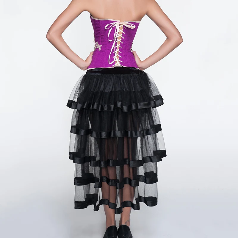Модели пурпурного черного цвета на молнии с длинным Готический корсет Overbust