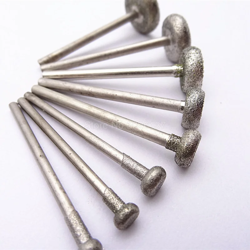 1PCs Round Wheel Diamond Grinding Head Mounted Points Spherical Jade Carving Burrs Rotary Thallium Flat Needle Rolling | Инструменты