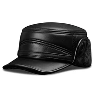 cap men winter man warm hat 2019 new genuine leather baseball cap ear flap bomber hats with faux fur inside black