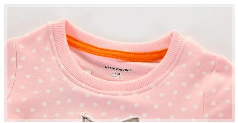 Little Maven/детская брендовая детская одежда для девочек Новинка осени для девочек длинные рукава Терри Трикотажные горошек лиса розовая футболка C0032