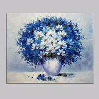 modern art abstract beautiful blue and white flowers oil painting on the canvas hand painted home wall decoration painting