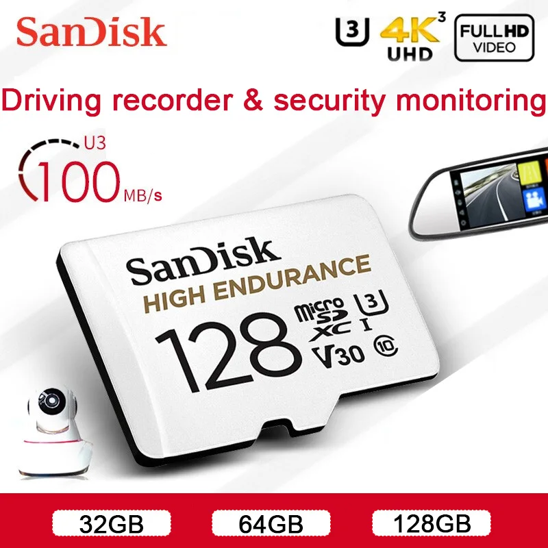 SanDisk карта памяти MicroSD карта памяти высокая выносливость MicroSD 32 Гб 64 Гб 128 ГБ до 100 м/с TF карта C10 U3 V30 Cartao De Memoria флешка