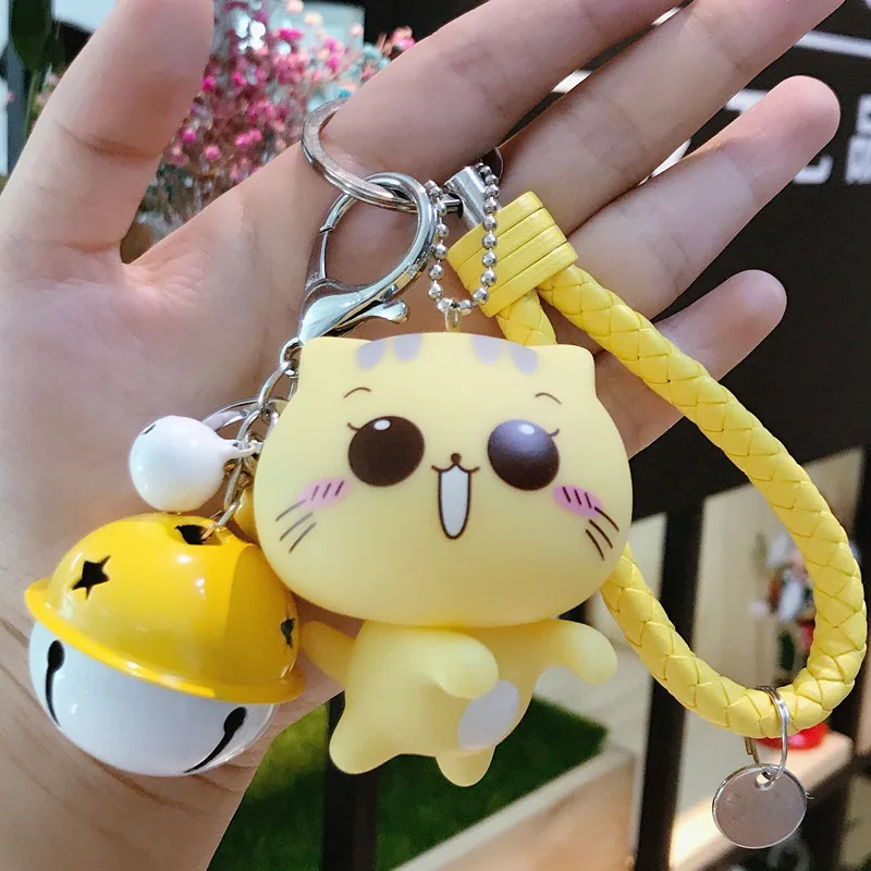 2019 Fashion Cute Cartoon Cat Pendant Key Rings Kitten Chain Shake Head Bell Car Bag Keychains Creative Jewelry Gift | Украшения и